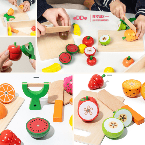 Развивающий сюжетно-ролевой набор деревянных 3D продуктов для нарезки с разделочной доской «Готовим Фруктовый Салат» | Игрушки для детской кухни фото 10